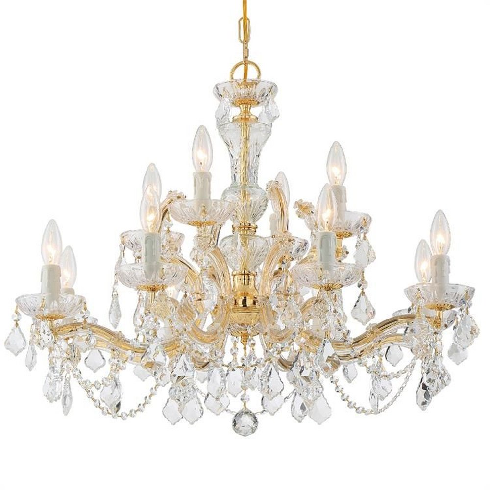 Crystorama Lighting-4479-GD-CL-MWP-Maria Theresa - Twelve Light 2-Tier Chandelier in Classic Style - 29 Inches Wide by 25.5 Inches High Hand Cut Gold Polished Chrome Finish