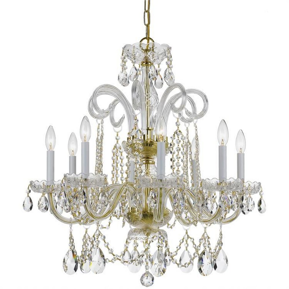 Crystorama Lighting-5008-PB-CL-MWP-Crystal - Eight Light Chandelier in Classic Style - 27 Inches Wide by 27 Inches High Hand Cut Polished Brass Polished Chrome Finish