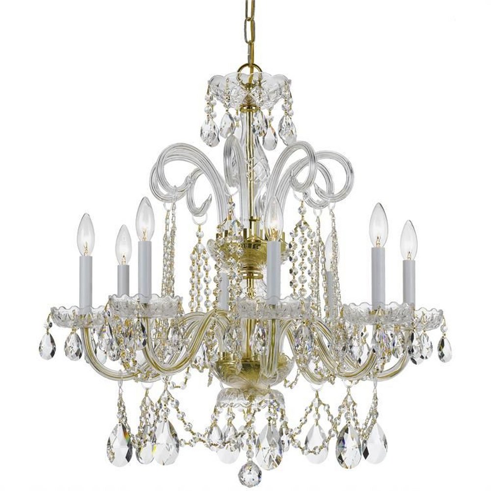 Crystorama Lighting-5008-PB-CL-S-Crystal - Eight Light Chandelier in Classic Style - 27 Inches Wide by 27 Inches High Swarovski Strass Polished Brass Polished Chrome Finish