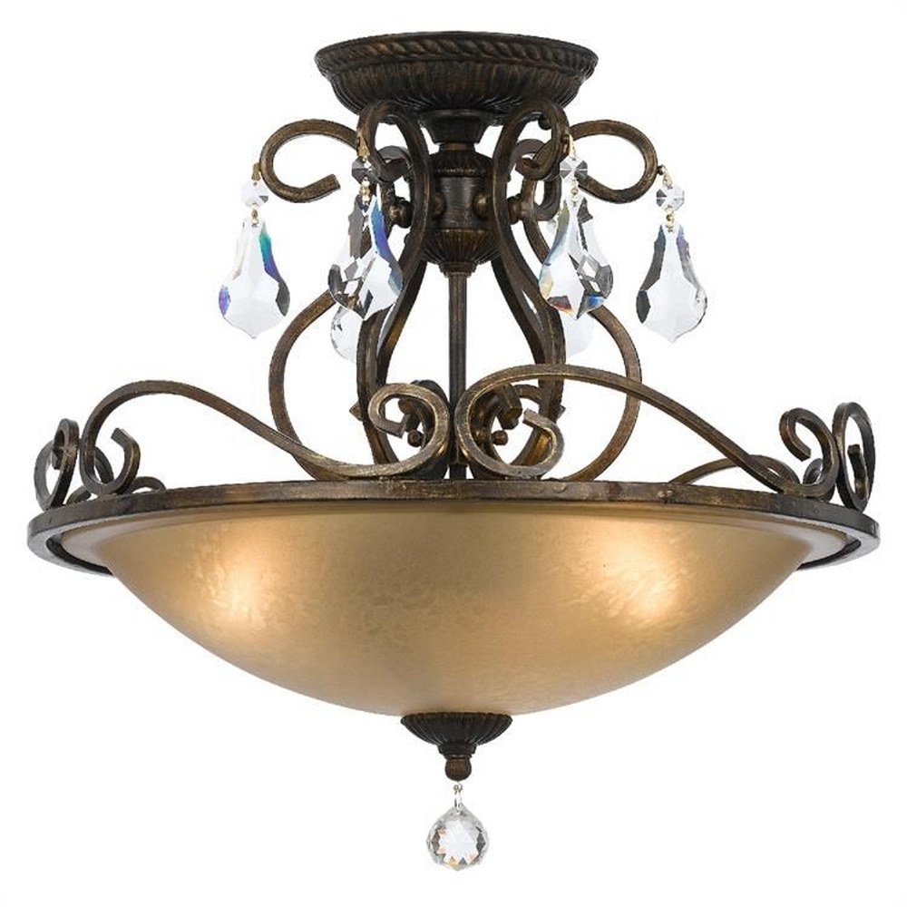 Crystorama Lighting-5010-EB-CL-MWP-Ashton - Three Light Semi-Flush Mount in Classic Style - 16.5 Inches Wide by 16.25 Inches High Hand Cut English Bronze English Bronze Finish