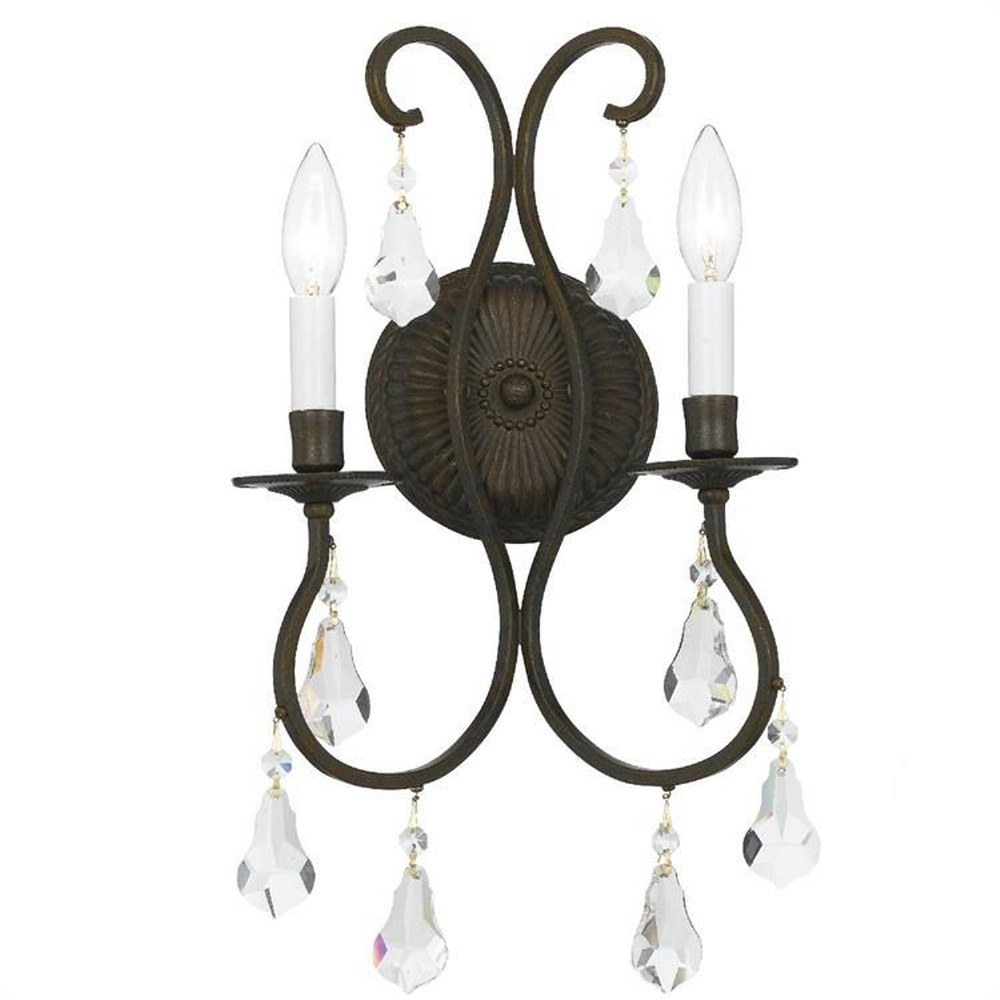 Crystorama Lighting-5012-EB-CL-MWP-Ashton - Two Light Wall Sconce in Minimalist Style - 10.5 Inches Wide by 18.5 Inches High English Bronze Hand Cut Olde Silver Finish