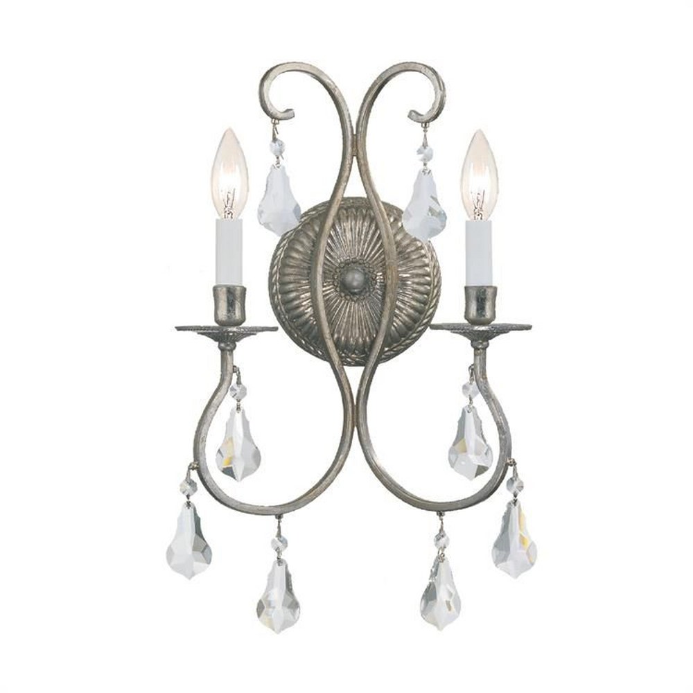 Crystorama Lighting-5012-OS-CL-MWP-Ashton - Two Light Wall Sconce in Minimalist Style - 10.5 Inches Wide by 18.5 Inches High Olde Silver Hand Cut Olde Silver Finish