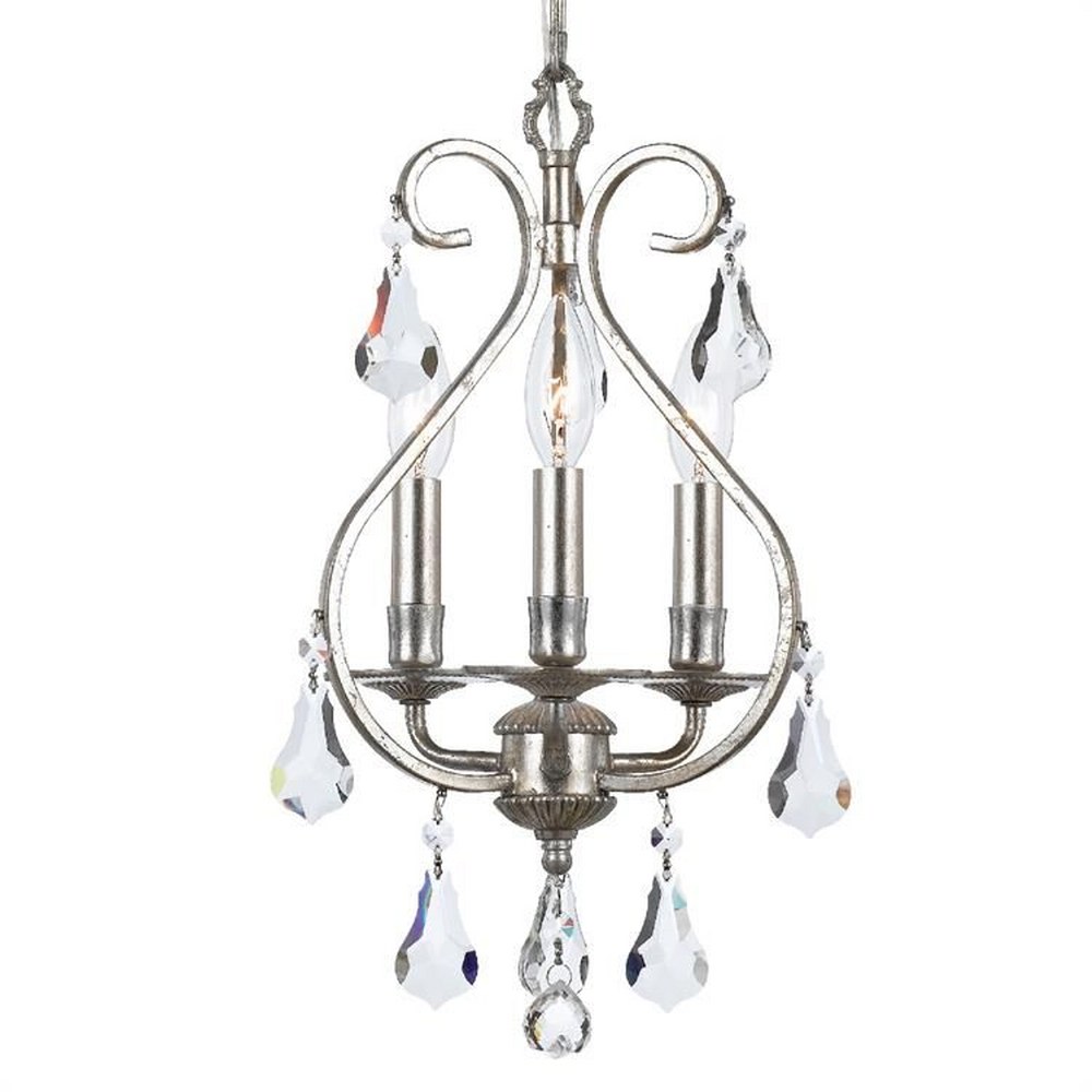 Crystorama Lighting-5013-OS-CL-S-Ashton - Three Light Mini Chandelier in Minimalist Style - 10 Inches Wide by 17 Inches High Clear Swarovski Strass  Olde Silver Finish