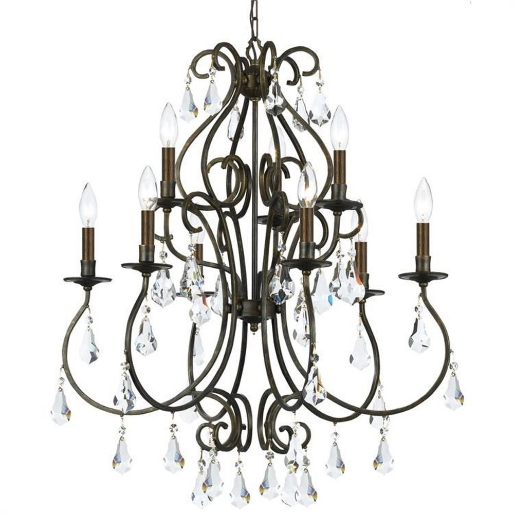 Crystorama Lighting-5019-EB-CL-MWP-Ashton - Nine Light Chandelier in Traditional and Contemporary Style - 25.5 Inches Wide by 31 Inches High Hand Cut English Bronze Olde Silver Finish