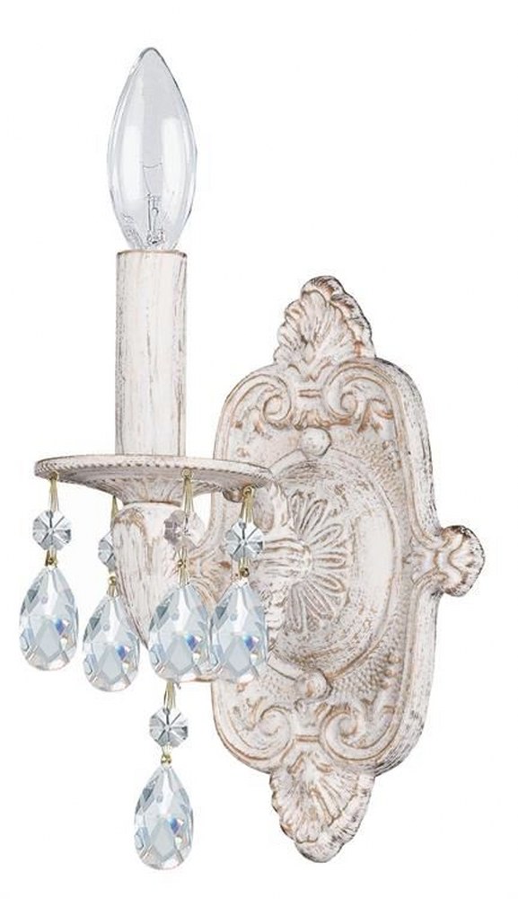 Crystorama Lighting-5021-AW-CL-SAQ-Sutton - One Light Wall Sconce in Traditional and Contemporary Style - 6.25 Inches Wide by 9.5 Inches High Antique White Swarovski Spectra Venetian Bronze Finish