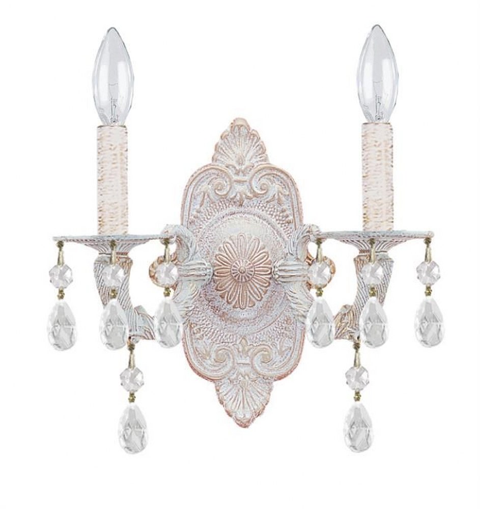 Crystorama Lighting-5022-AW-CL-SAQ-Paris Market - Two Light Wall Sconce in Classic Style - 10 Inches Wide by 9.5 Inches High Antique White Swarovski Spectra Antique White Finish