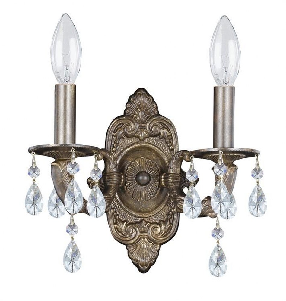 Crystorama Lighting-5022-VB-CL-MWP-Paris Market - Two Light Wall Sconce in Classic Style - 10 Inches Wide by 9.5 Inches High Venetian Bronze Hand Cut Antique White Finish