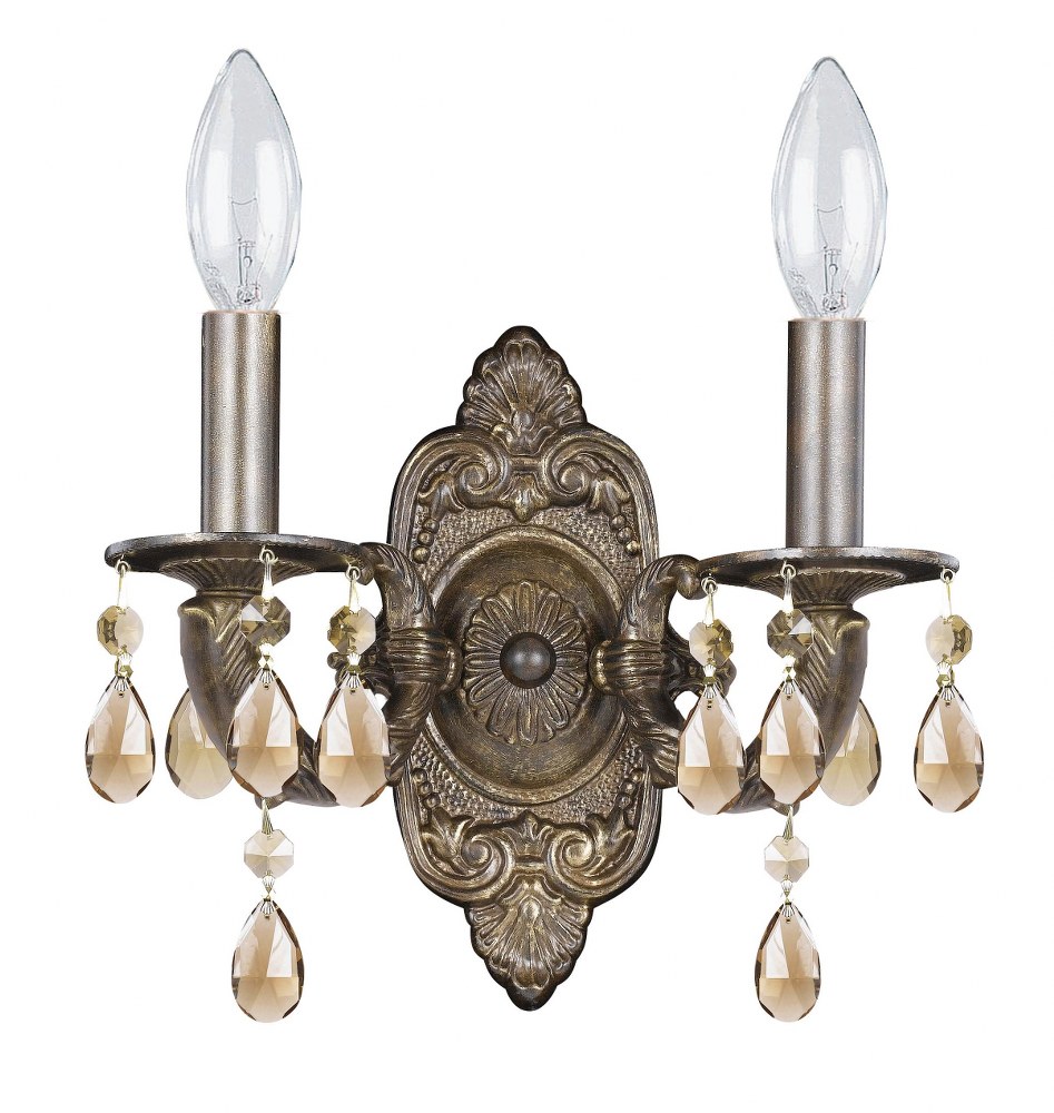 Crystorama Lighting-5022-VB-GT-MWP-Paris Market - Two Light Wall Sconce in Classic Style - 10 Inches Wide by 9.5 Inches High Venetian Bronze Hand Cut Antique White Finish