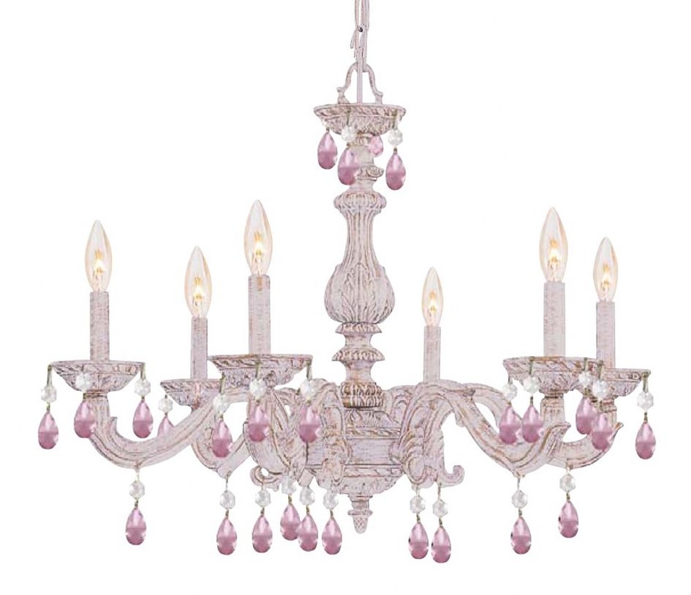 Crystorama Lighting-5036-AW-RO-MWP-Paris Market - Six Light Chandelier in Traditional and Contemporary Style - 28 Inches Wide by 21 Inches High Rose Hand Cut Antique White Finish