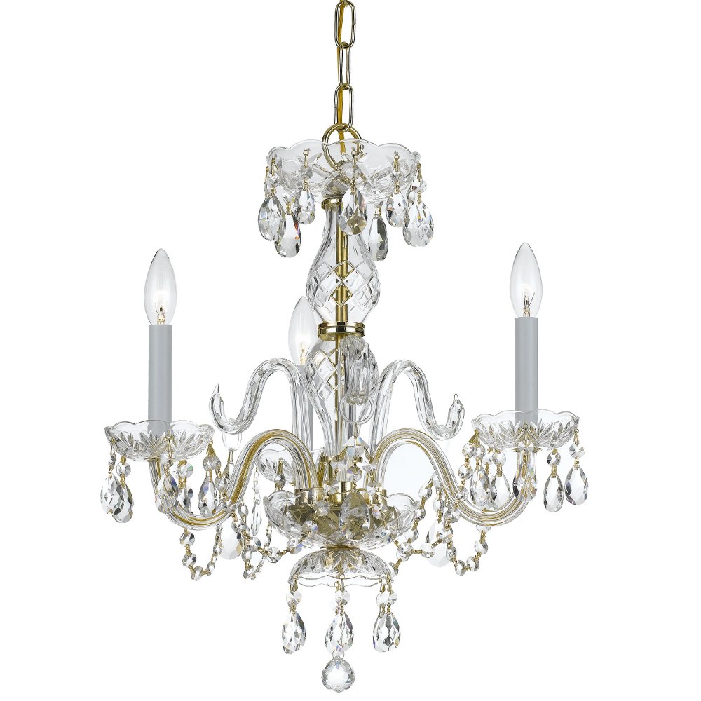Crystorama Lighting-5044-PB-CL-I-Crystal - Three Light Mini Chandelier in Classic Style - 16 Inches Wide by 18 Inches High Italian Polished Brass Polished Brass Finish