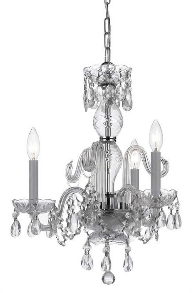 Crystorama Lighting-5044-CH-CL-MWP-Crystal - Three Light Mini Chandelier in Classic Style - 16 Inches Wide by 18 Inches High Hand Cut Polished Chrome Polished Brass Finish
