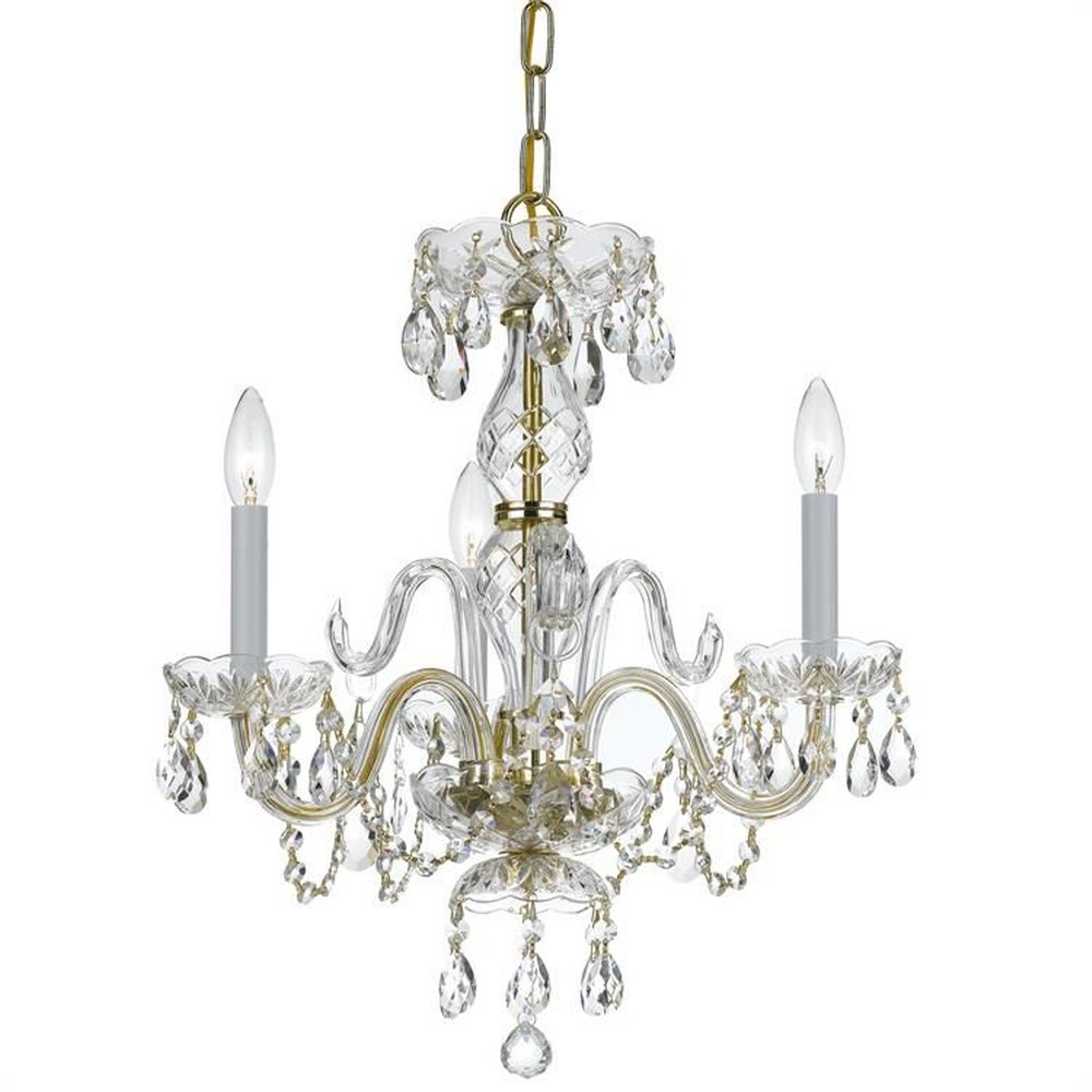 Crystorama Lighting-5044-PB-CL-MWP-Crystal - Three Light Mini Chandelier in Classic Style - 16 Inches Wide by 18 Inches High Hand Cut Polished Brass Polished Brass Finish