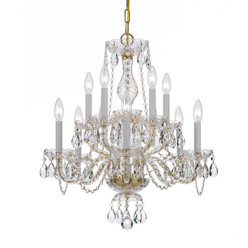 Crystorama Lighting-5080-PB-CL-SAQ-Crystal - Ten Light 2-Tier Chandelier in Traditional and Contemporary Style - 23 Inches Wide by 25 Inches High Swarovski Spectra Polished Brass Polished Brass Finish