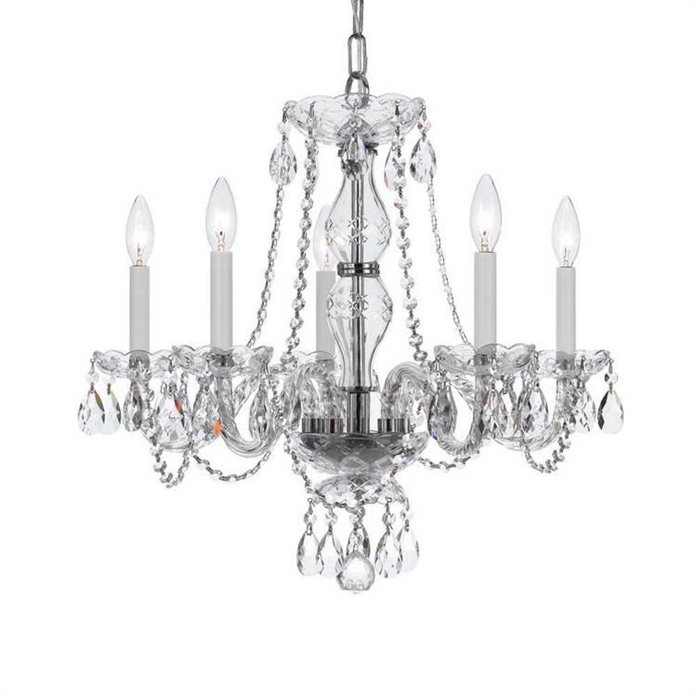 Crystorama Lighting-5085-CH-CL-MWP-Crystal - Five Light Chandelier in Classic Style - 21 Inches Wide by 22 Inches High Hand Cut Polished Chrome Polished Brass Finish