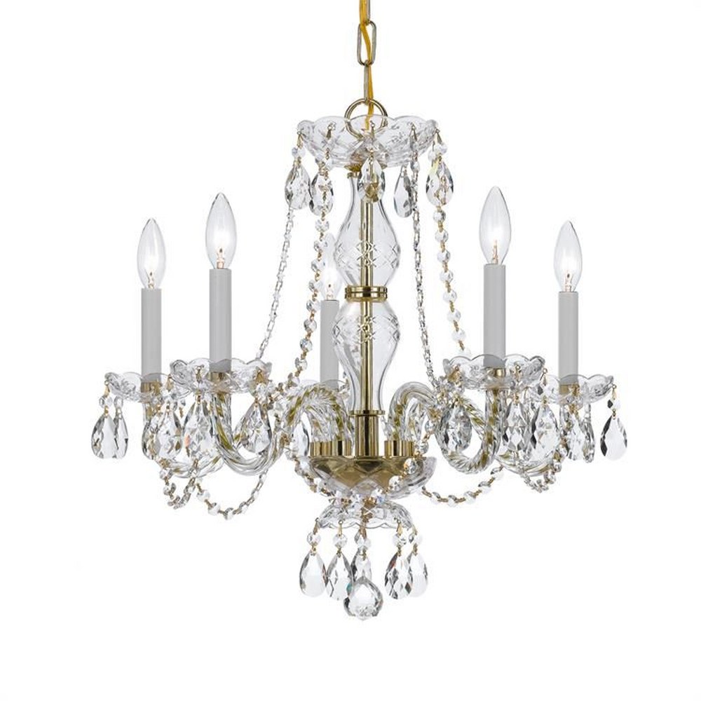 Crystorama Lighting-5085-PB-CL-SAQ-Crystal - Five Light Chandelier in Classic Style - 21 Inches Wide by 22 Inches High Swarovski Spectra Polished Brass Polished Brass Finish