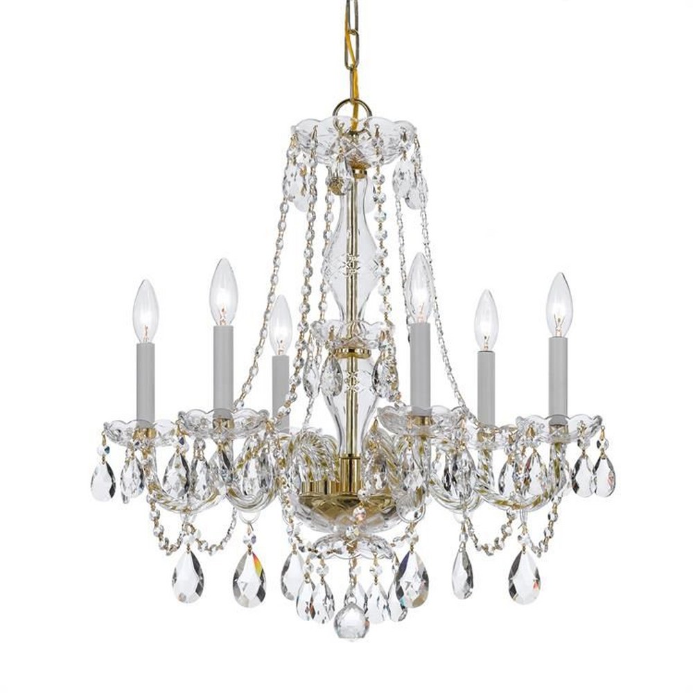 Crystorama Lighting-5086-PB-CL-MWP-Crystal - Six Light Chandelier in Classic Style - 23 Inches Wide by 25 Inches High Hand Cut Polished Brass Polished Brass Finish