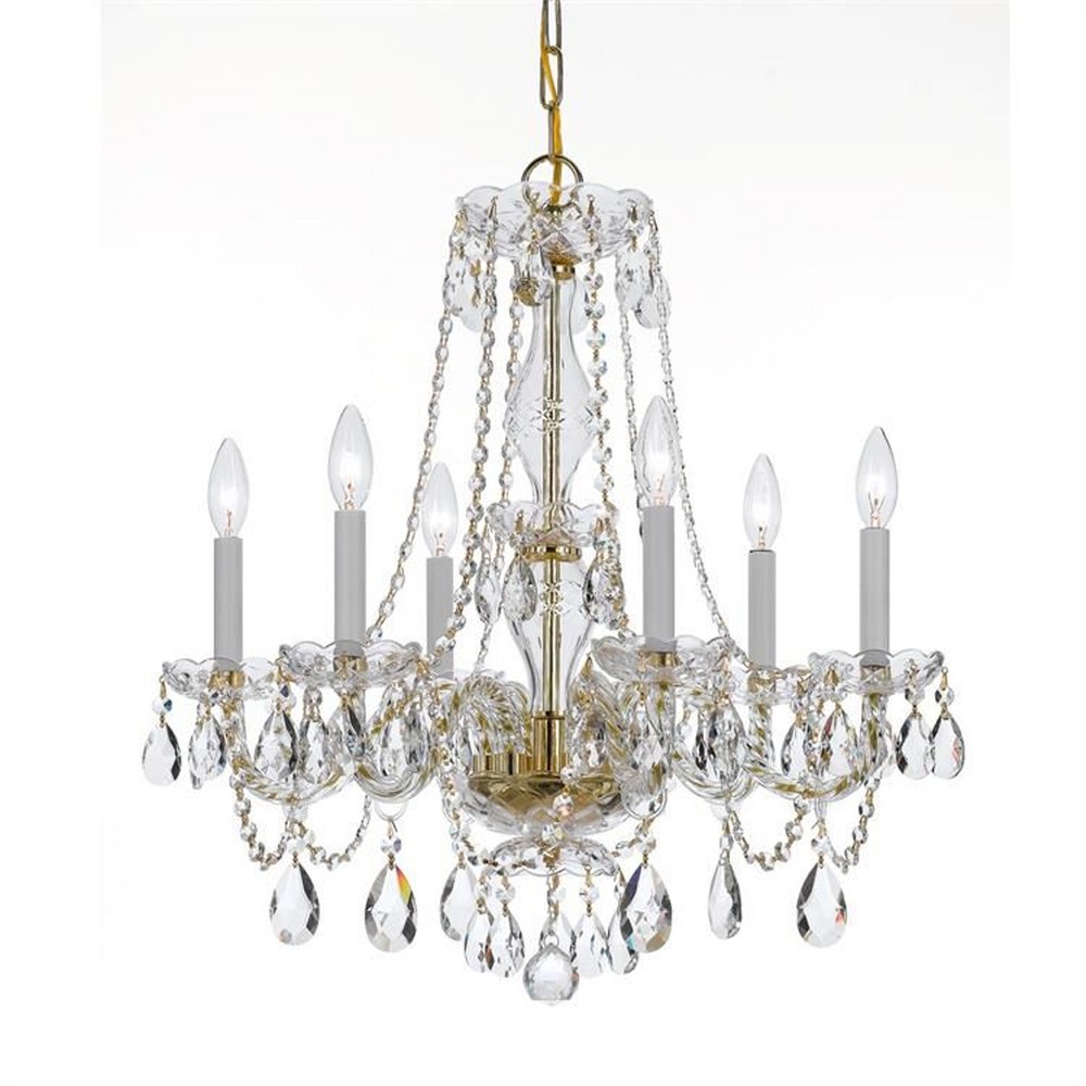 Crystorama Lighting-5086-PB-CL-SAQ-Crystal - Six Light Chandelier in Classic Style - 23 Inches Wide by 25 Inches High Swarovski Spectra Polished Brass Polished Brass Finish