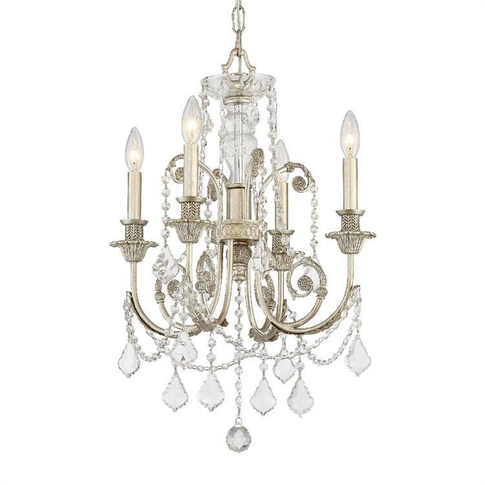 Crystorama Lighting-5114-OS-CL-MWP-Regis - Four Light Mini Chandelier in Classic Style - 17.5 Inches Wide by 25 Inches High Hand Cut Olde Silver Olde Silver Finish