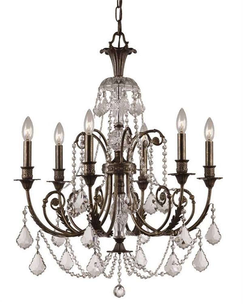 Crystorama Lighting-5116-EB-CL-MWP-Regis - Six Light Chandelier in Classic Style - 26 Inches Wide by 30.25 Inches High Clear Hand Cut Olde Silver Finish