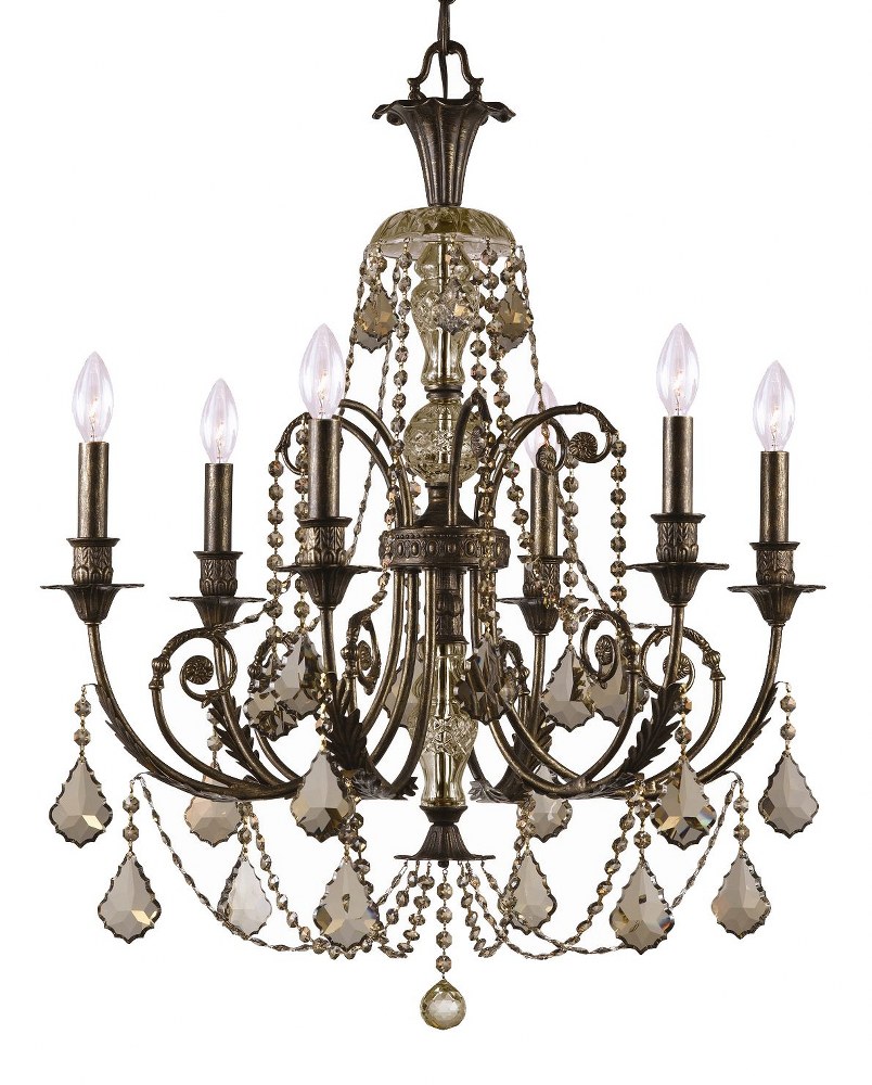 Crystorama Lighting-5116-EB-GT-MWP-Regis - Six Light Chandelier in Classic Style - 26 Inches Wide by 30.25 Inches High Golden Teak Hand Cut Olde Silver Finish