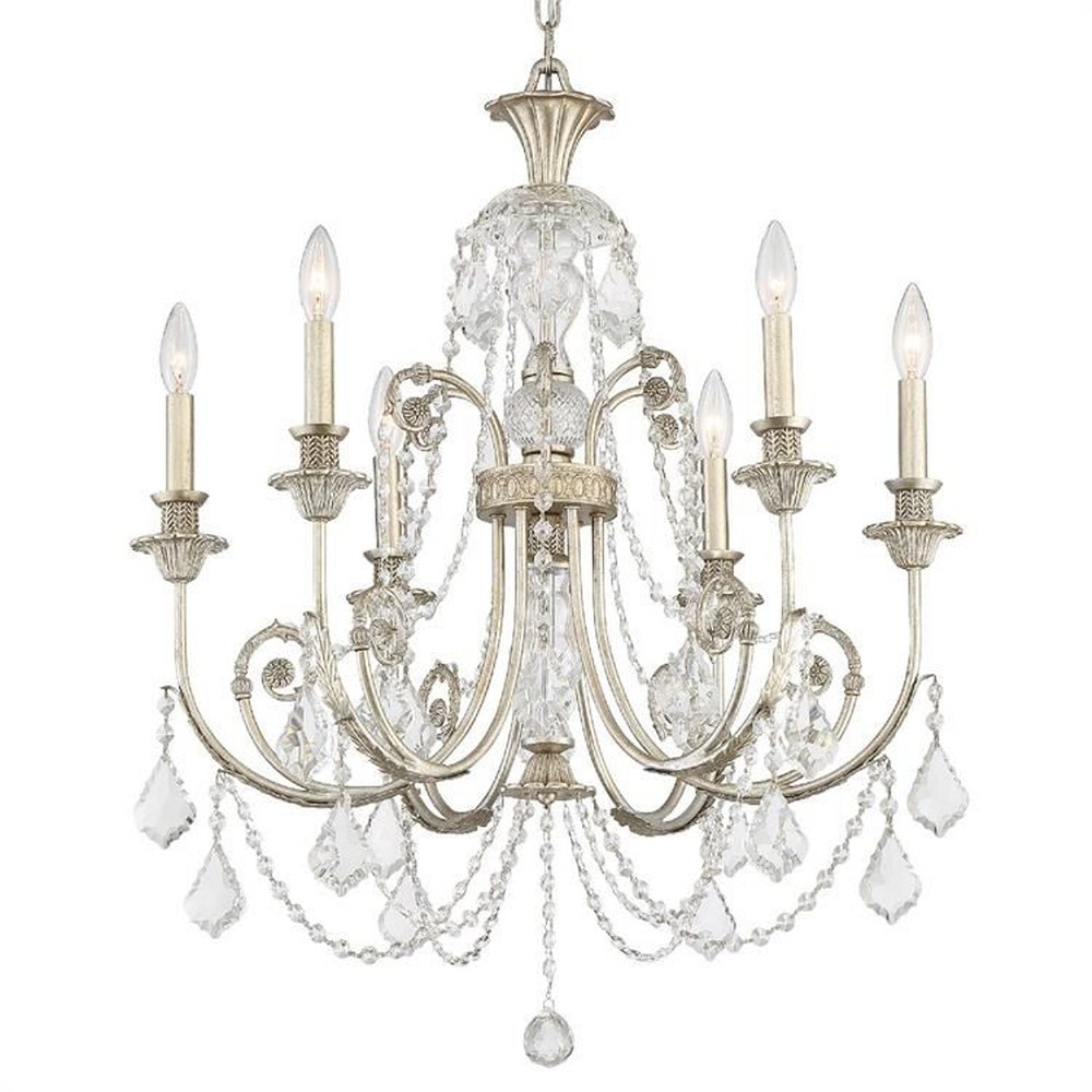 Crystorama Lighting-5116-OS-CL-MWP-Regis - Six Light Chandelier in Classic Style - 26 Inches Wide by 30.25 Inches High Clear Hand Cut Olde Silver Finish