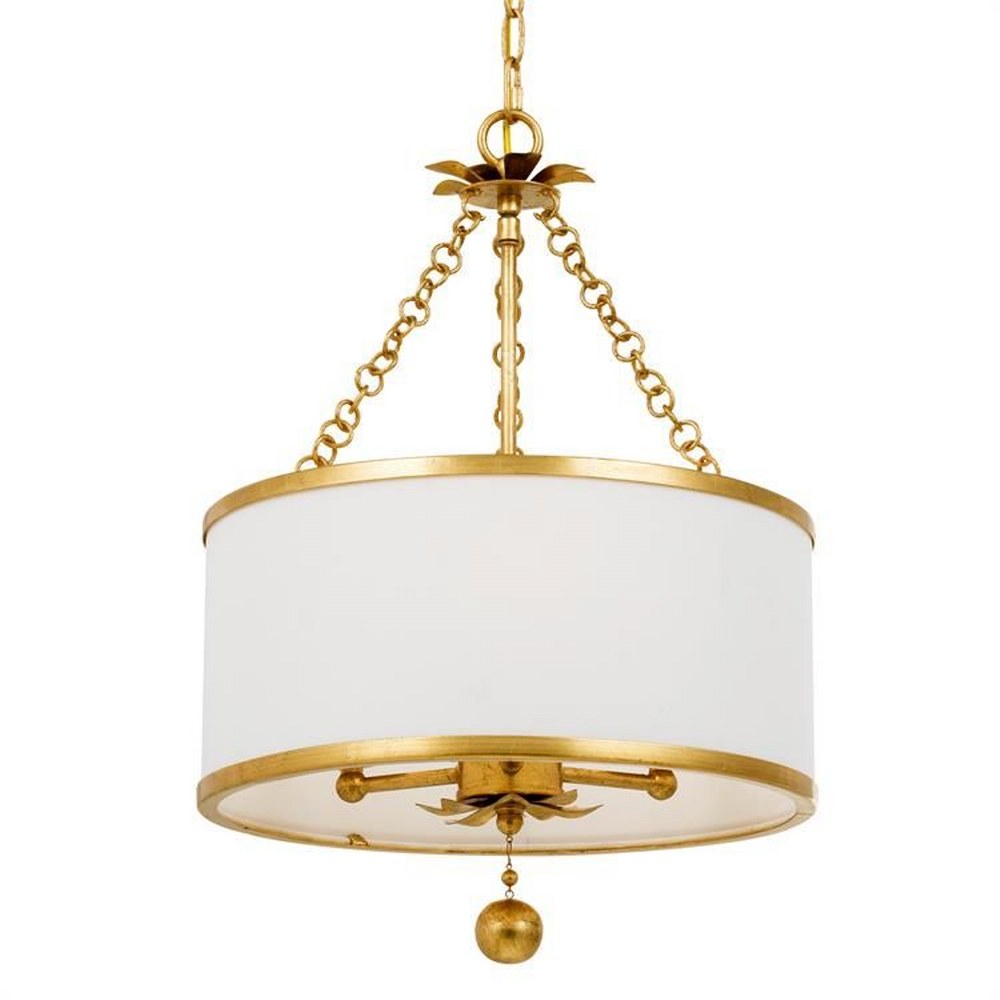 Crystorama Lighting-513-GA-Broche - Three Light Chandelier in Traditional and Contemporary Style - 14 Inches Wide by 20 Inches High Antique Gold  Antique Silver Finish with White Linen Shade