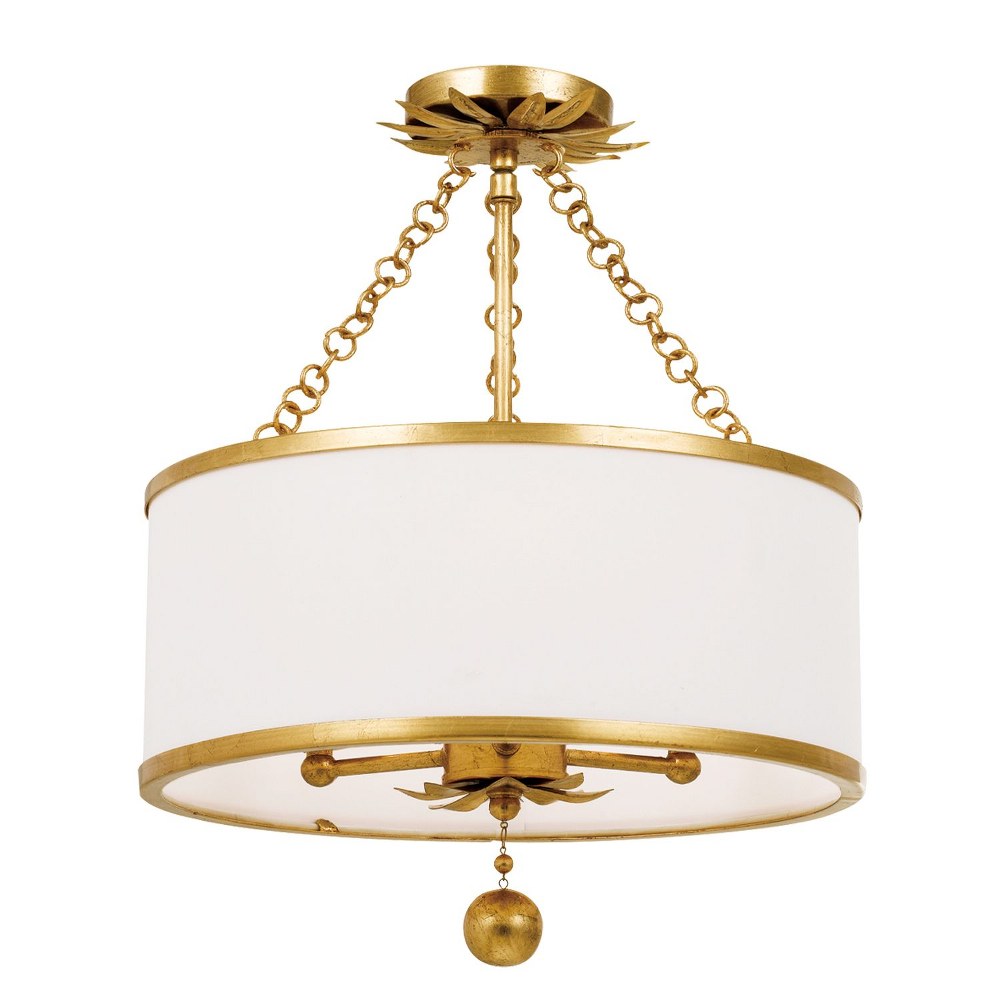 Crystorama Lighting-513-GA_CEILING-Broche - Three Light Flush Mount in Traditional and Contemporary Style - 14 Inches Wide by 20 Inches High Antique Gold  Antique Silver Finish with White Linen Shade