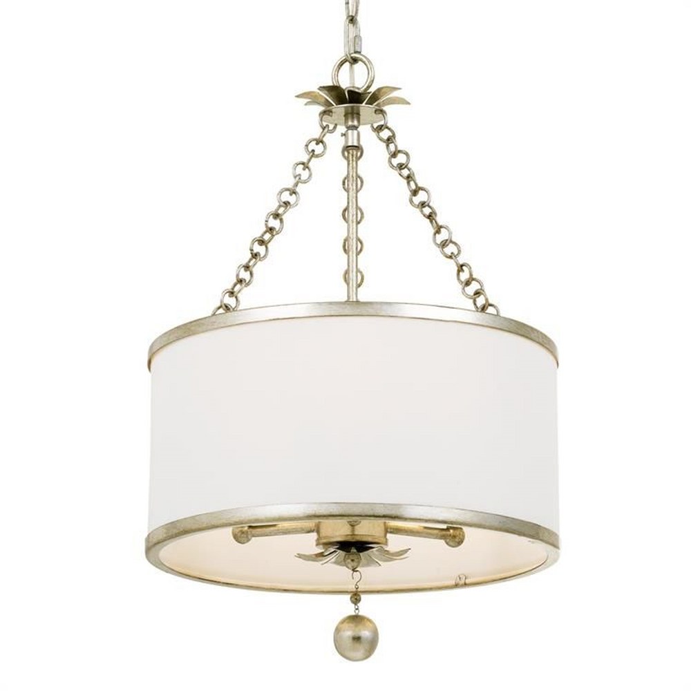 Crystorama Lighting-513-SA-Broche - Three Light Chandelier in Traditional and Contemporary Style - 14 Inches Wide by 20 Inches High Antique Silver  Antique Silver Finish with White Linen Shade