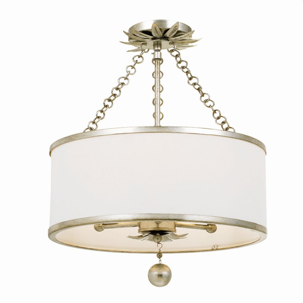 Crystorama Lighting-513-SA_CEILING-Broche - Three Light Flush Mount in Traditional and Contemporary Style - 14 Inches Wide by 20 Inches High Antique Silver  Antique Silver Finish with White Linen Shad