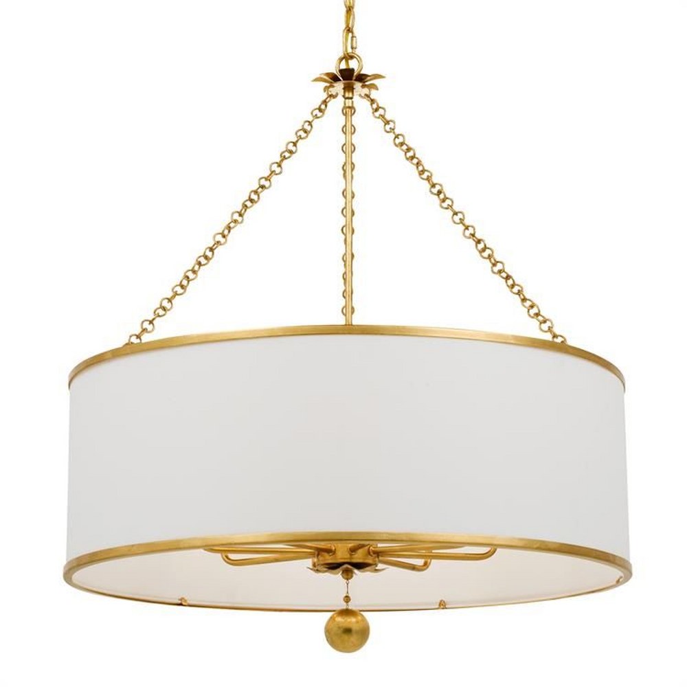 Crystorama Lighting-515-GA-Broche - Eight Light Chandelier in Classic Style - 29 Inches Wide by 33.5 Inches High Antique Gold  Antique Silver Finish with White Linen Shade