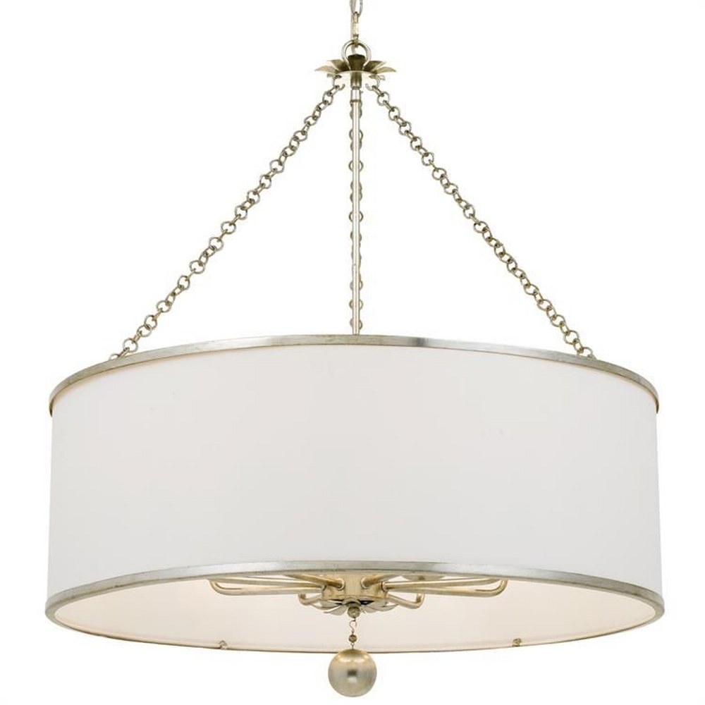 Crystorama Lighting-515-SA-Broche - Eight Light Chandelier in Classic Style - 29 Inches Wide by 33.5 Inches High Antique Silver  Antique Silver Finish with White Linen Shade