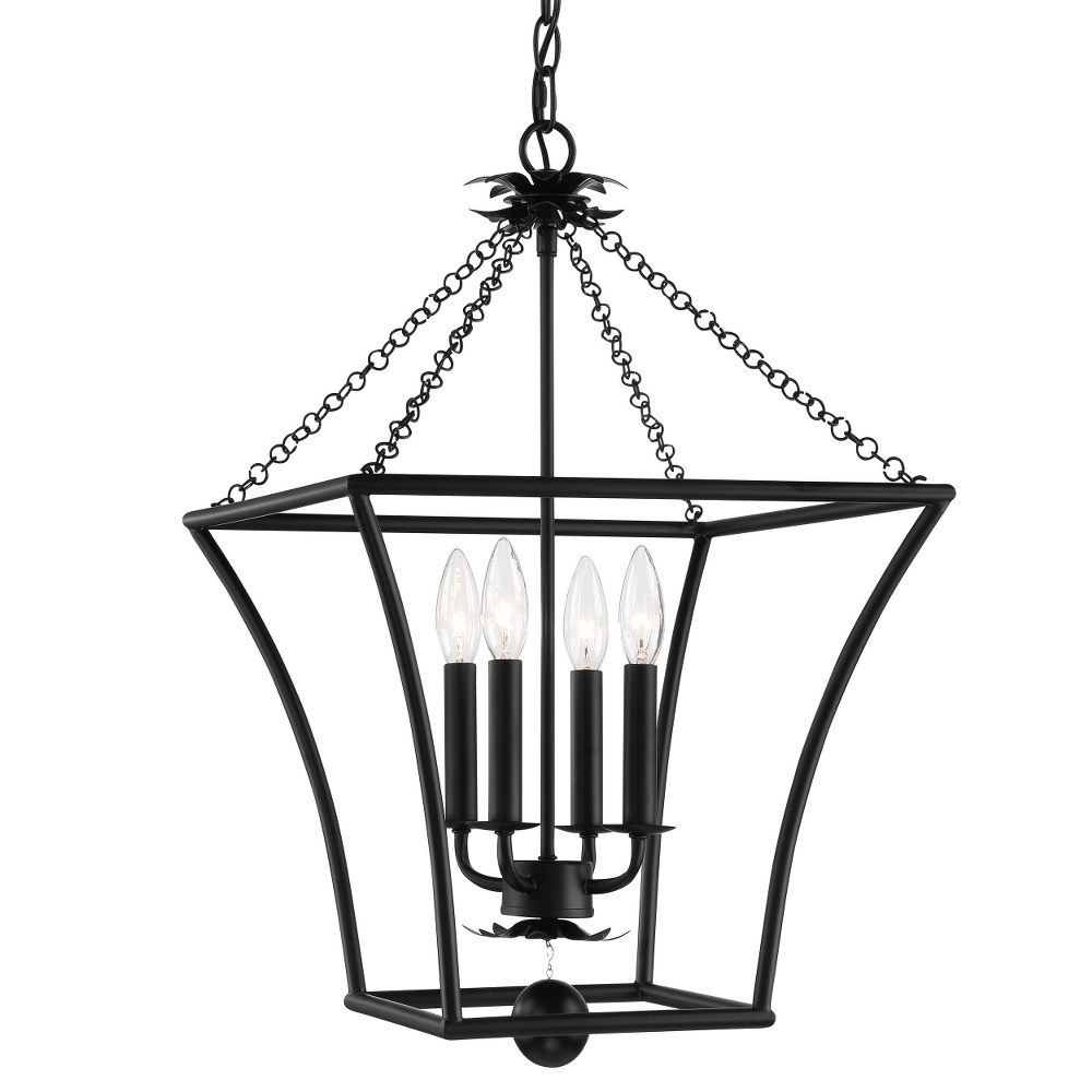 Crystorama Lighting-516-MK-Broche - 4 Light Lantern Matte Black  Antique Gold Finish