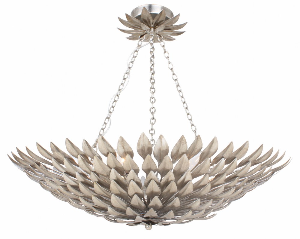 Crystorama Lighting-517-SA_CEILING-Broche - Six Light Semi-Flush Mount in Traditional and Contemporary Style - 24.5 Inches Wide by 11 Inches High Antique Silver  Antique Silver Finish