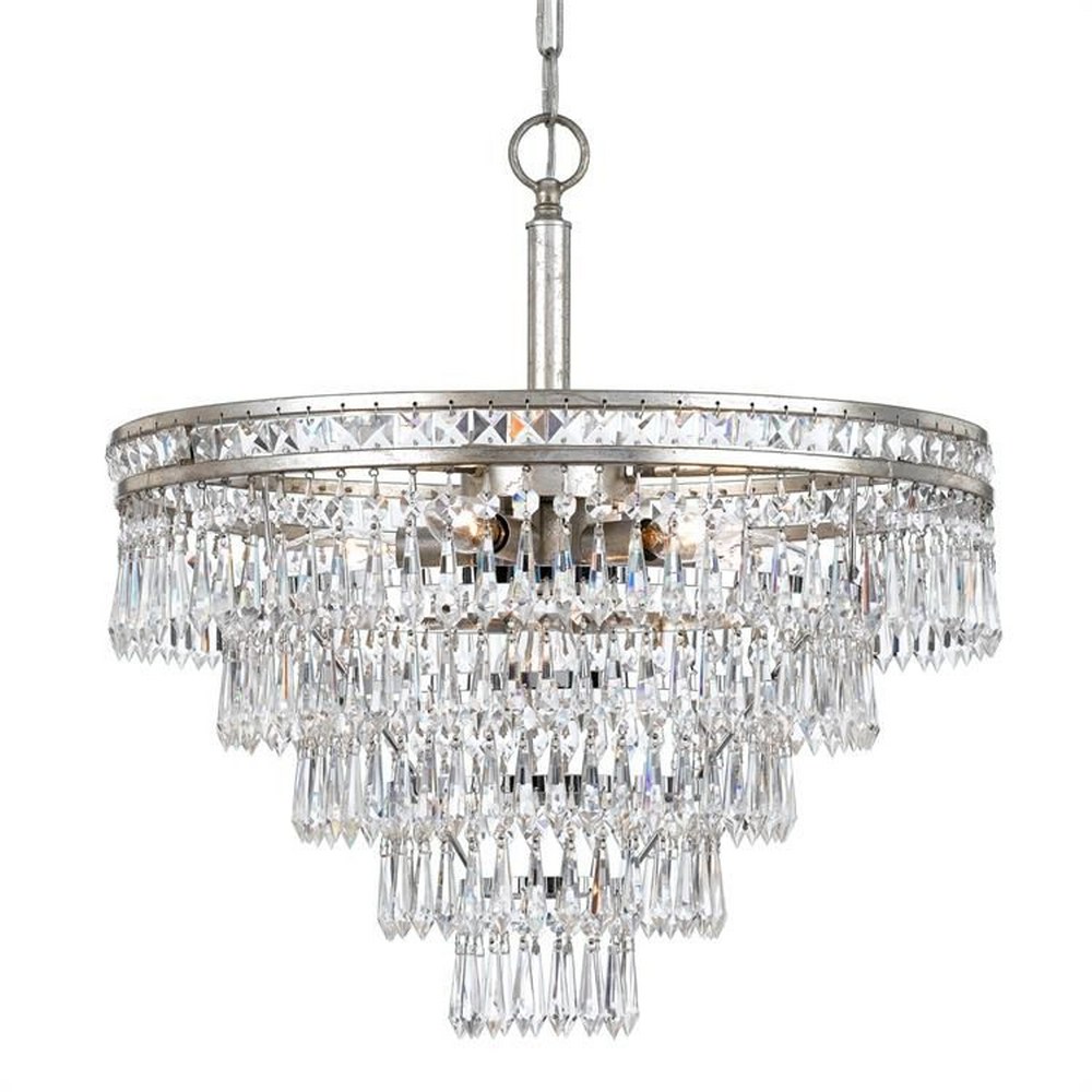 Crystorama Lighting-5264-OS-CL-MWP-Mercer - Seven Light Chandelier in Classic Style - 20 Inches Wide by 23.25 Inches High Hand Cut Olde Silver Mercer - Seven Light Chandelier in Classic Style - 20 Inches Wide by 23.25 Inches High