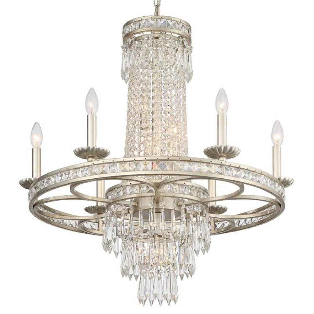 Crystorama Lighting-5266-OS-CL-MWP-Mercer - Six Light Chandelier in Classic Style - 28 Inches Wide by 33 Inches High Hand Cut Olde Silver English Bronze Finish