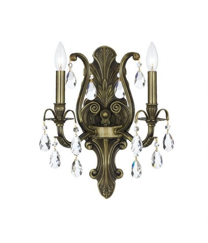 Crystorama Lighting-5563-AB-CL-S-Dawson - Two Light Wall Sconce in Classic Style - 12.5 Inches Wide by 16 Inches High Antique Brass Swarovski Strass Pewter Finish