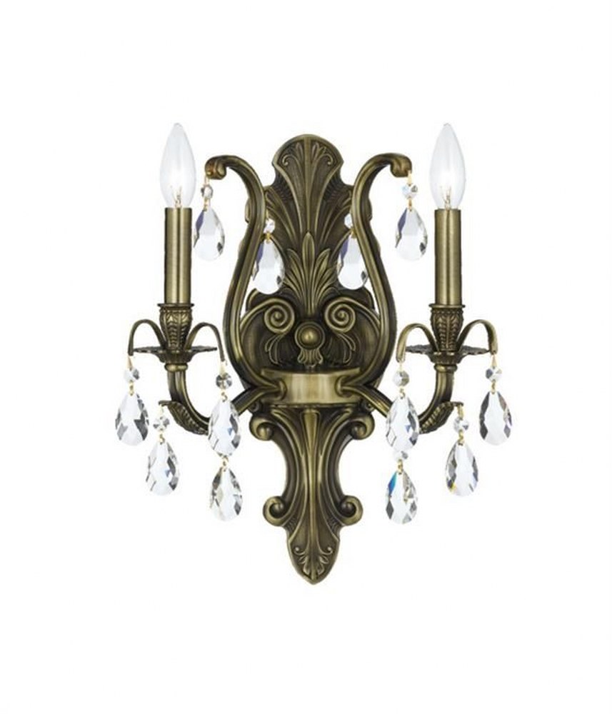 Crystorama Lighting-5563-AB-CL-SAQ-Dawson - Two Light Wall Sconce in Classic Style - 12.5 Inches Wide by 16 Inches High Antique Brass Swarovski Spectra Pewter Finish