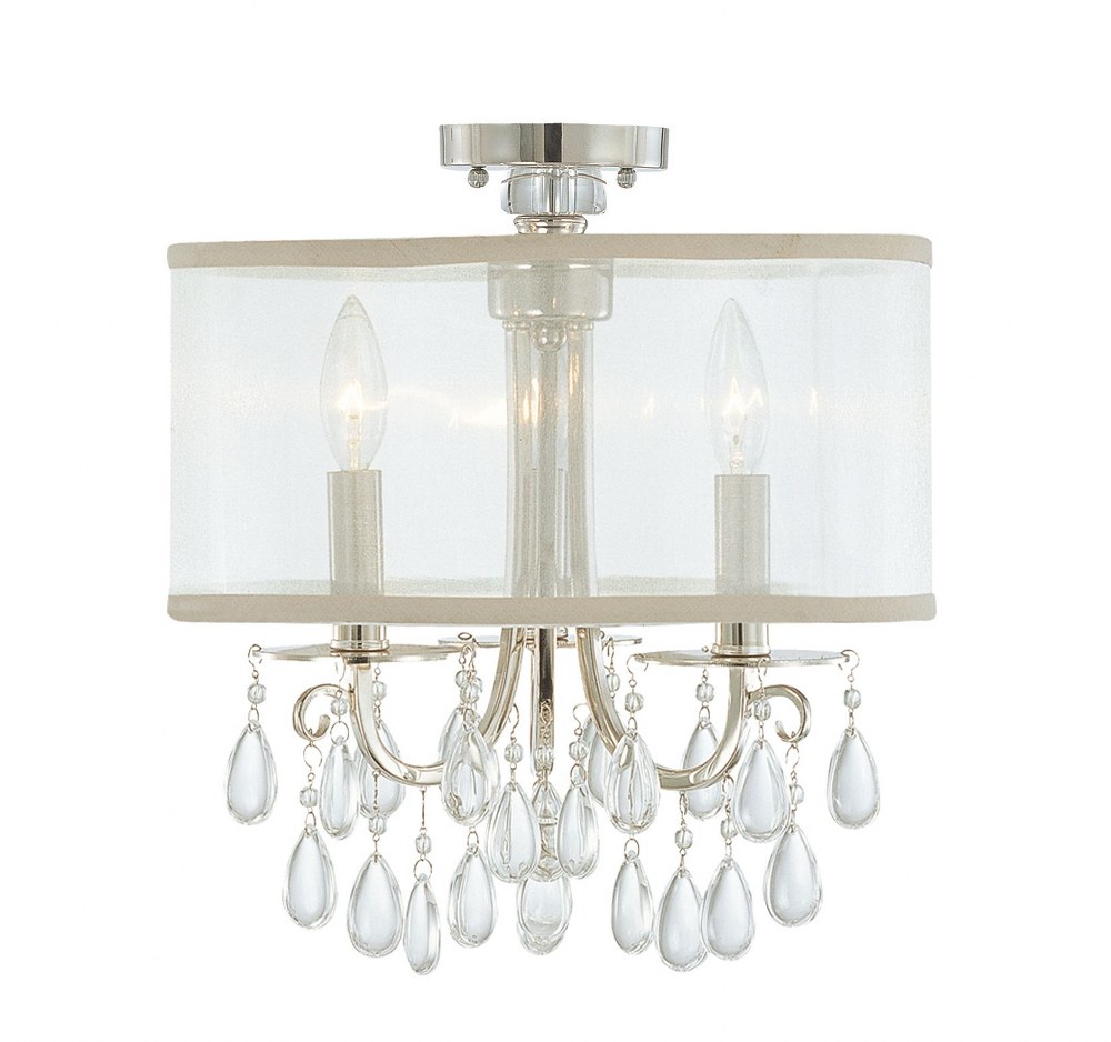 Crystorama Lighting-5623-CH_CEILING-Hampton - Three Light Semi-Flush Mount in Minimalist Style - 14 Inches Wide by 17 Inches High Polished Chrome  Antique Brass Finish with Silk Shade and Etruscan Smo