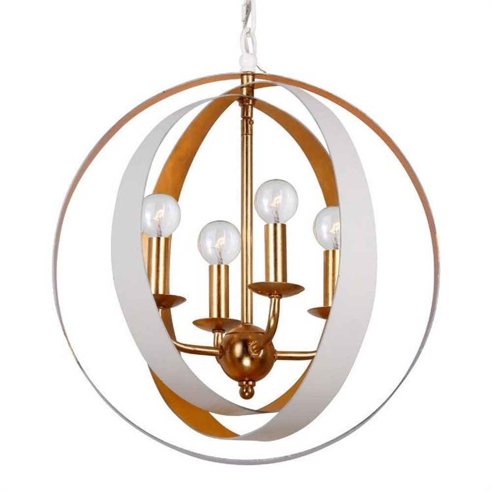 Crystorama Lighting-584-MT-GA-Luna - Four Light Sphere Chandelier in Classic Style - 16 Inches Wide by 18 Inches High Matte White/Antique Gold  English Bronze/Antique Gold Finish