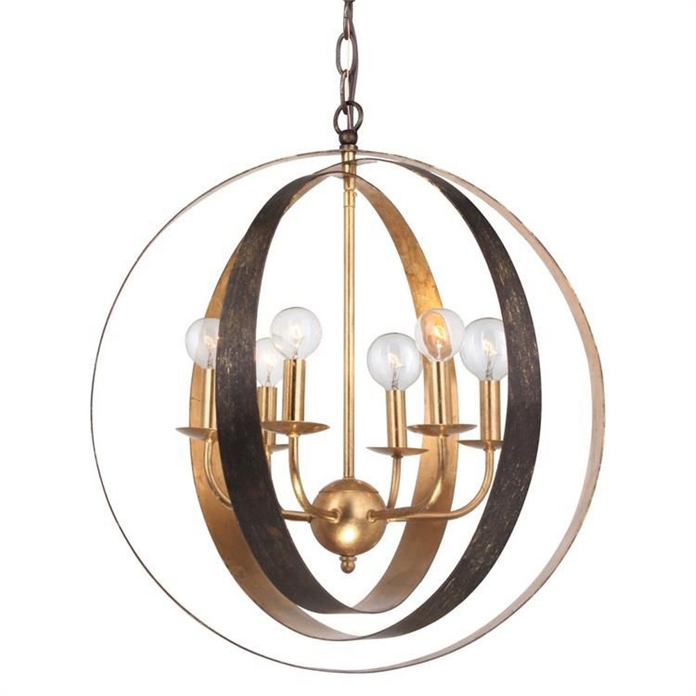 Crystorama Lighting-585-EB-GA-Luna - Six Light Sphere Chandelier English Bronze/Antique Gold  Matte White/Gold Finish