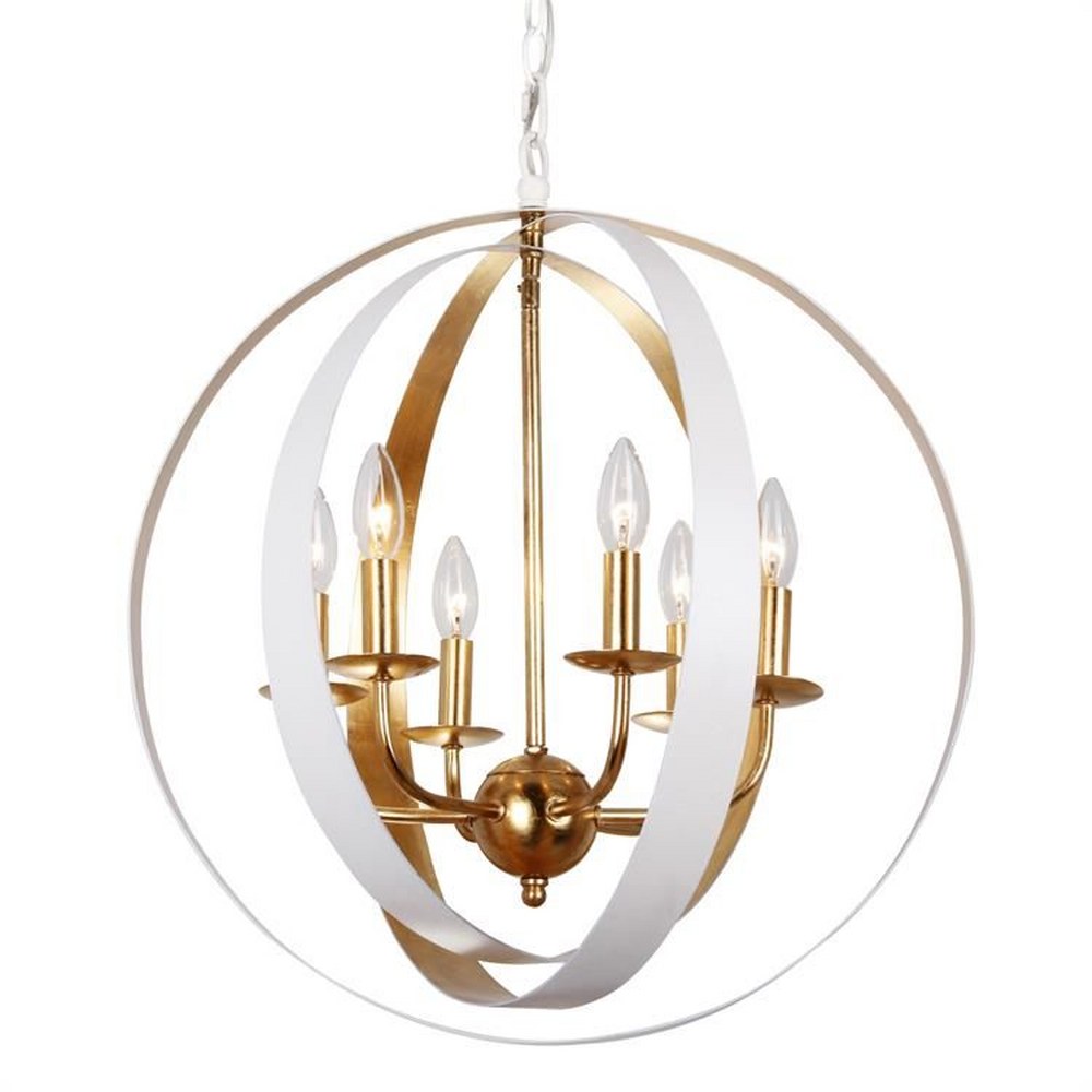 Crystorama Lighting-585-MT-GA-Luna - Six Light Sphere Chandelier Matte White/Antique Gold  Matte White/Gold Finish