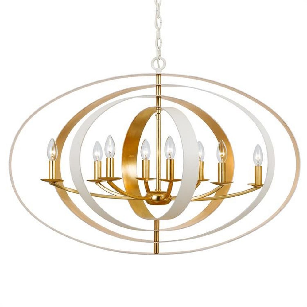 Crystorama Lighting-588-MT-GA-Luna - Eight Light Oval Chandelier Matte White/Antique Gold  English Bronze/Antique Gold Finish