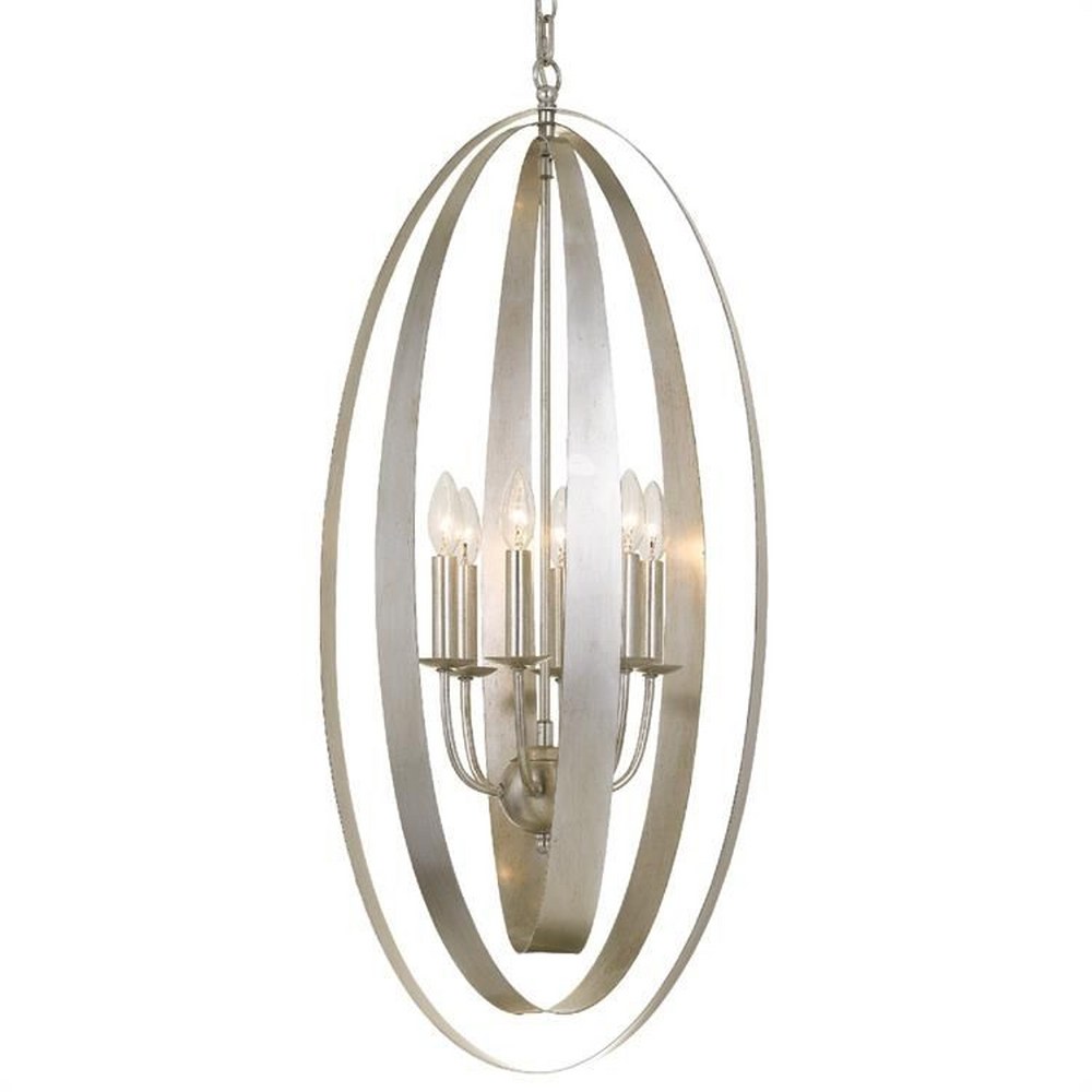 Crystorama Lighting-597-SA-Luna - Six Light Pendant in Classic Style - 16 Inches Wide by 36 Inches High Antique Silver  Antique Silver Finish