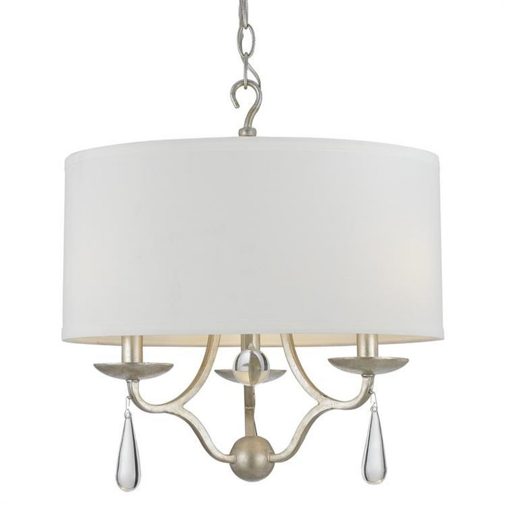 Crystorama Lighting-5973-SL-Manning - Three Light Chandelier In Classic Style - 16 Inches Wide By 17.5 Inches High   Silver Leaf Finish with White Linen Glass with Clear Hand Cut Crystal