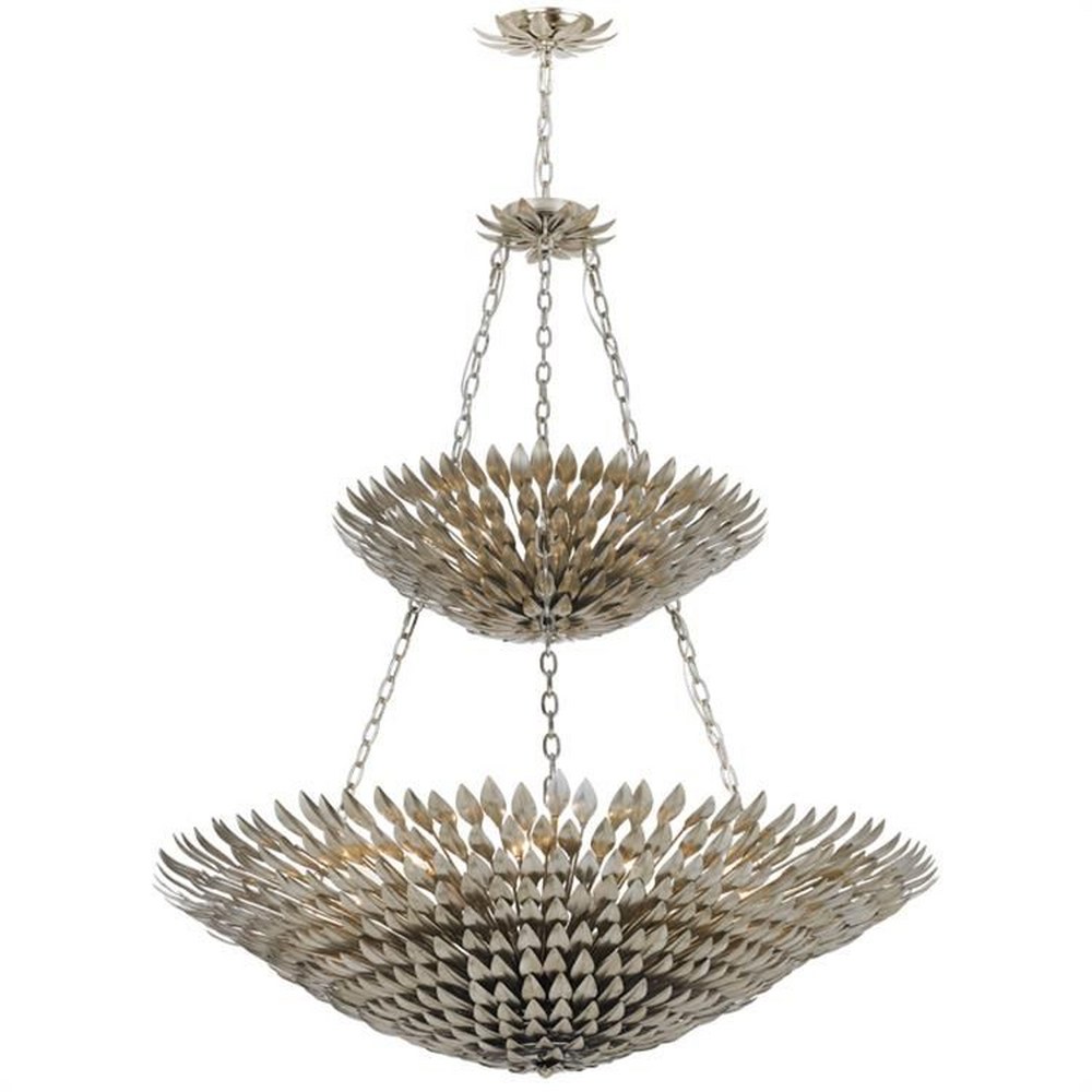 Crystorama Lighting-599-SA-Broche - Eitheen Light Antique Leaf Pendant Chandelier in Traditional Style - 40 Inches Wide by 47 Inches High   Antique Silver Finish
