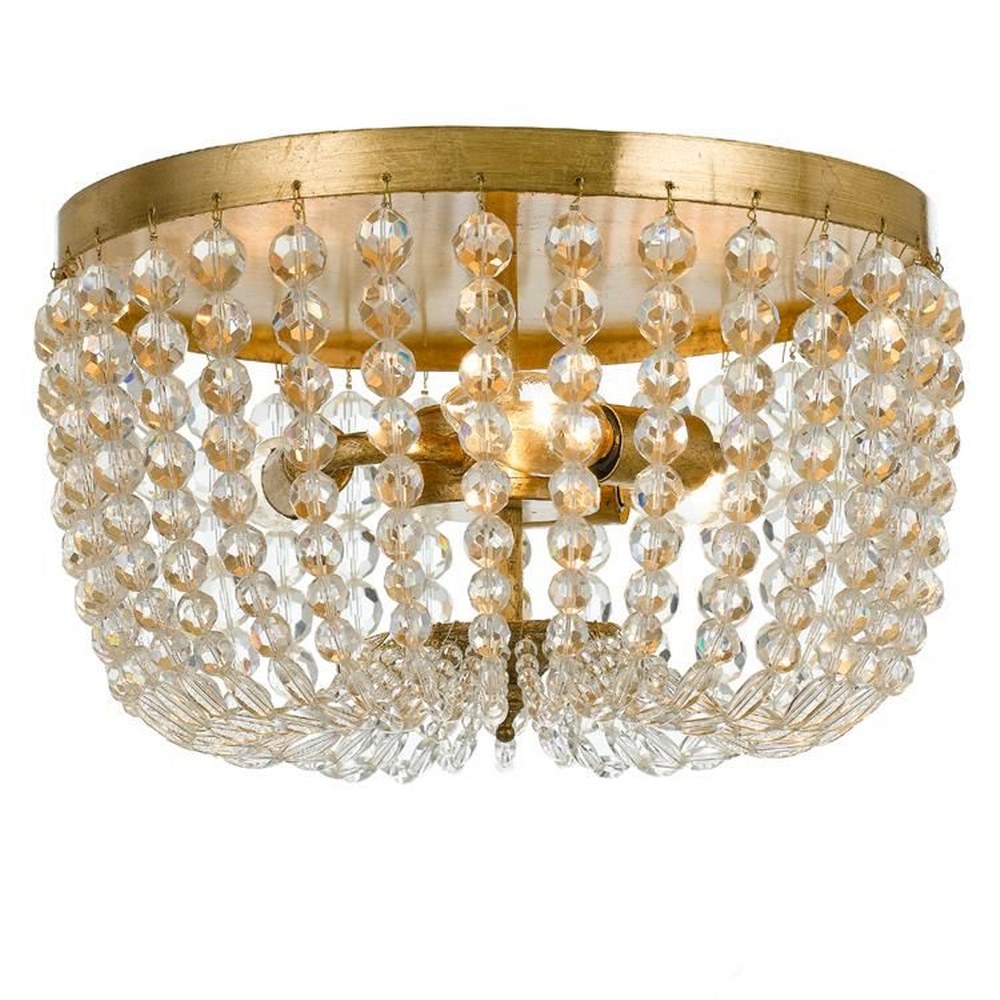 Crystorama Lighting-600-GA-Rylee - Three Light Flush Mount in Classic Style - 12.5 Inches Wide by 6.5 Inches High Antique Gold Antique Gold Finish with Hand Cut Faceted Beads Crystal