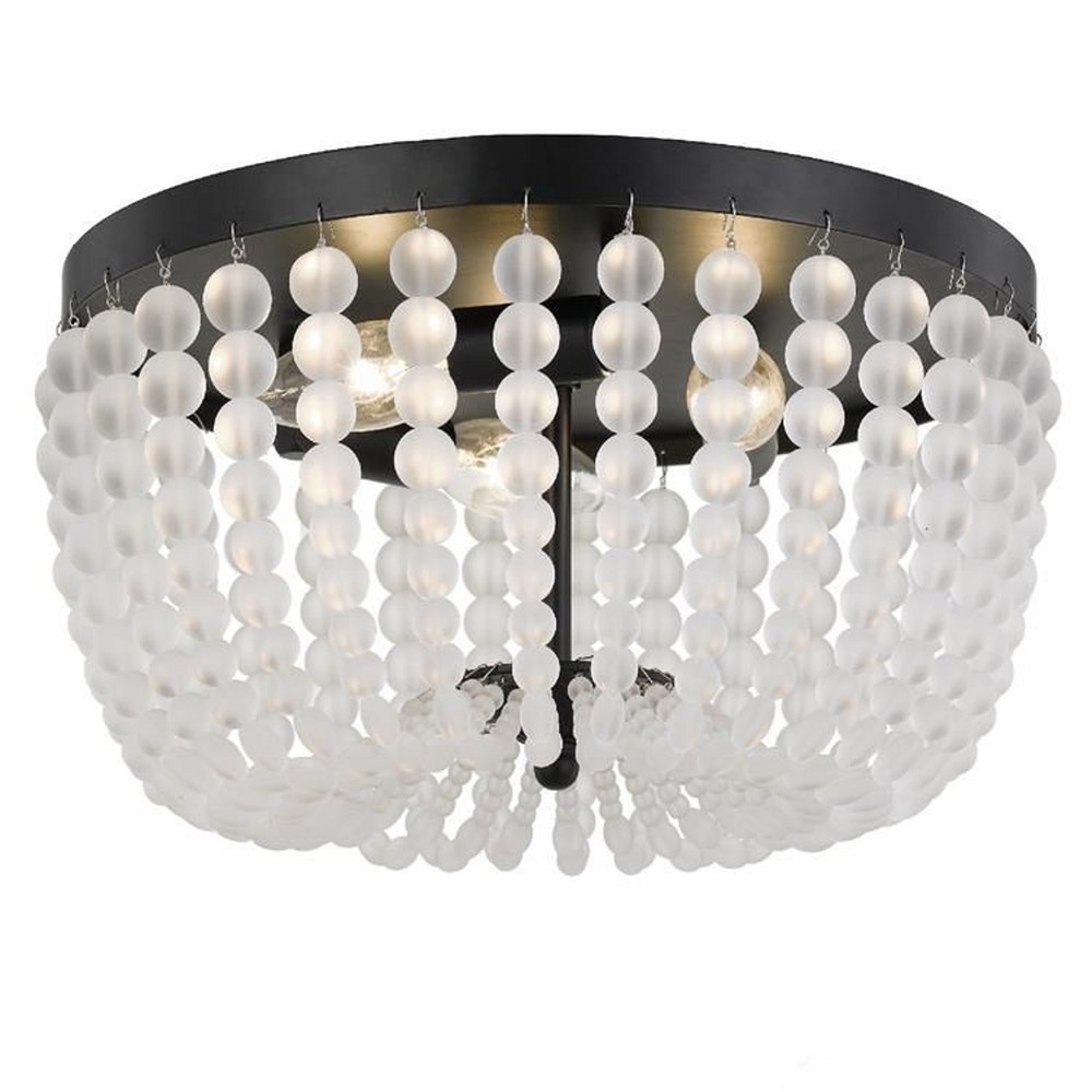 Crystorama Lighting-600-MK-Rylee - Three Light Flush Mount in Classic Style - 12.5 Inches Wide by 6.5 Inches High Matte Black  Antique Gold Finish with Hand Cut Faceted Beads Crystal