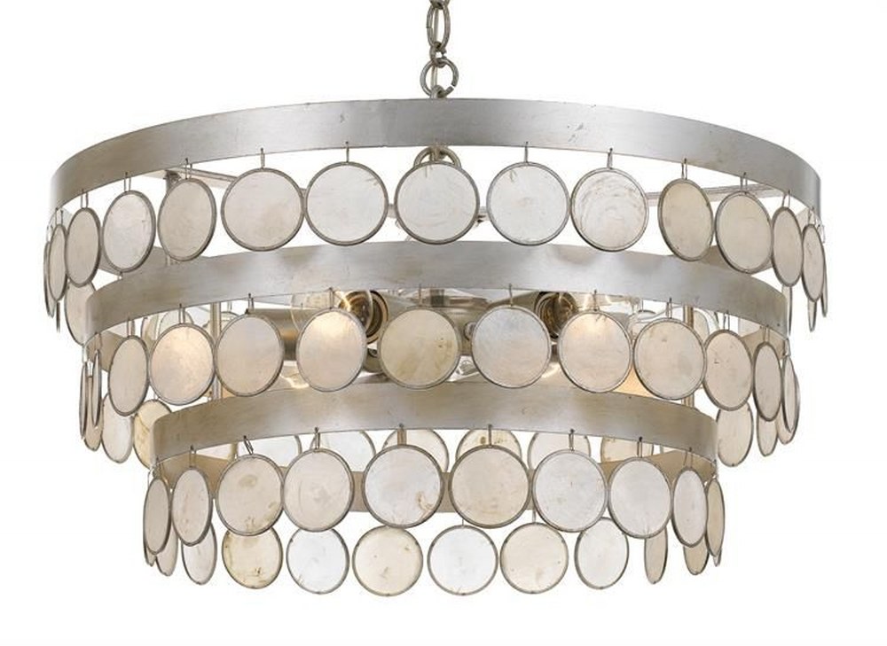 Crystorama Lighting-6006-SA-Coco - Six Light Chandelier In Traditional And Contemporary Style - 22 Inches Wide By 12 Inches High   Antique Silver Finish with Capiz Shell Crystal