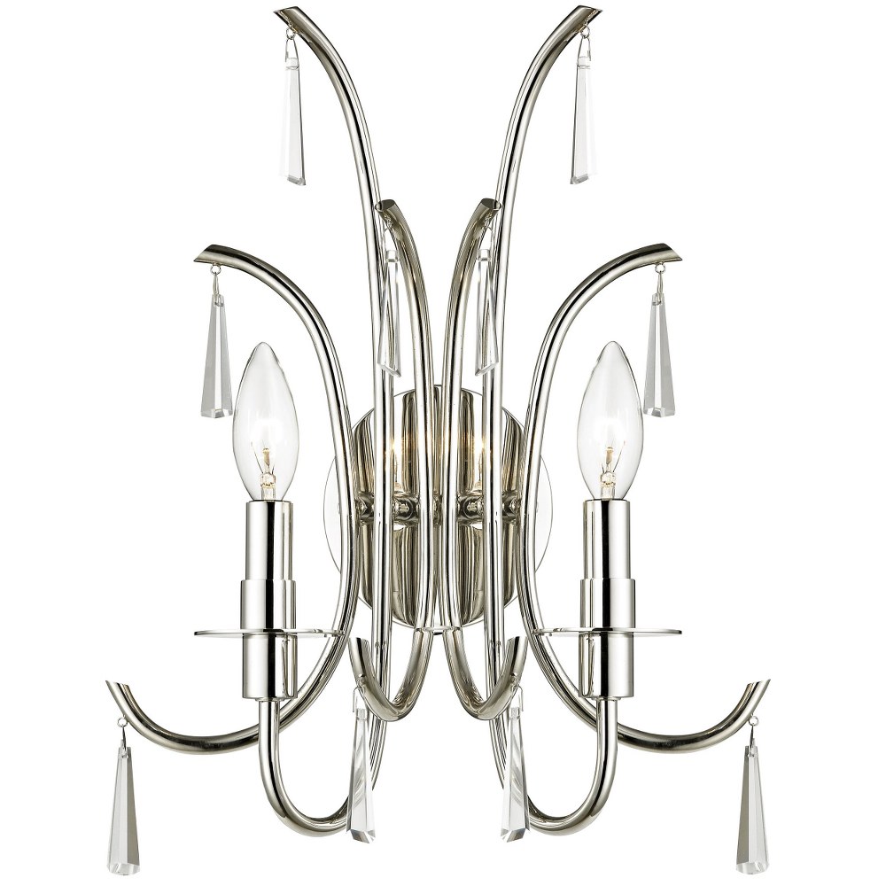 Crystorama Lighting-6032-PN-CL-MWP-Cody - Two Light Wall Sconce in traditional and contemporary Style - 12 Inches Wide by 18 Inches High Polished Nickel Finish with Clear Hand Cut Crystal