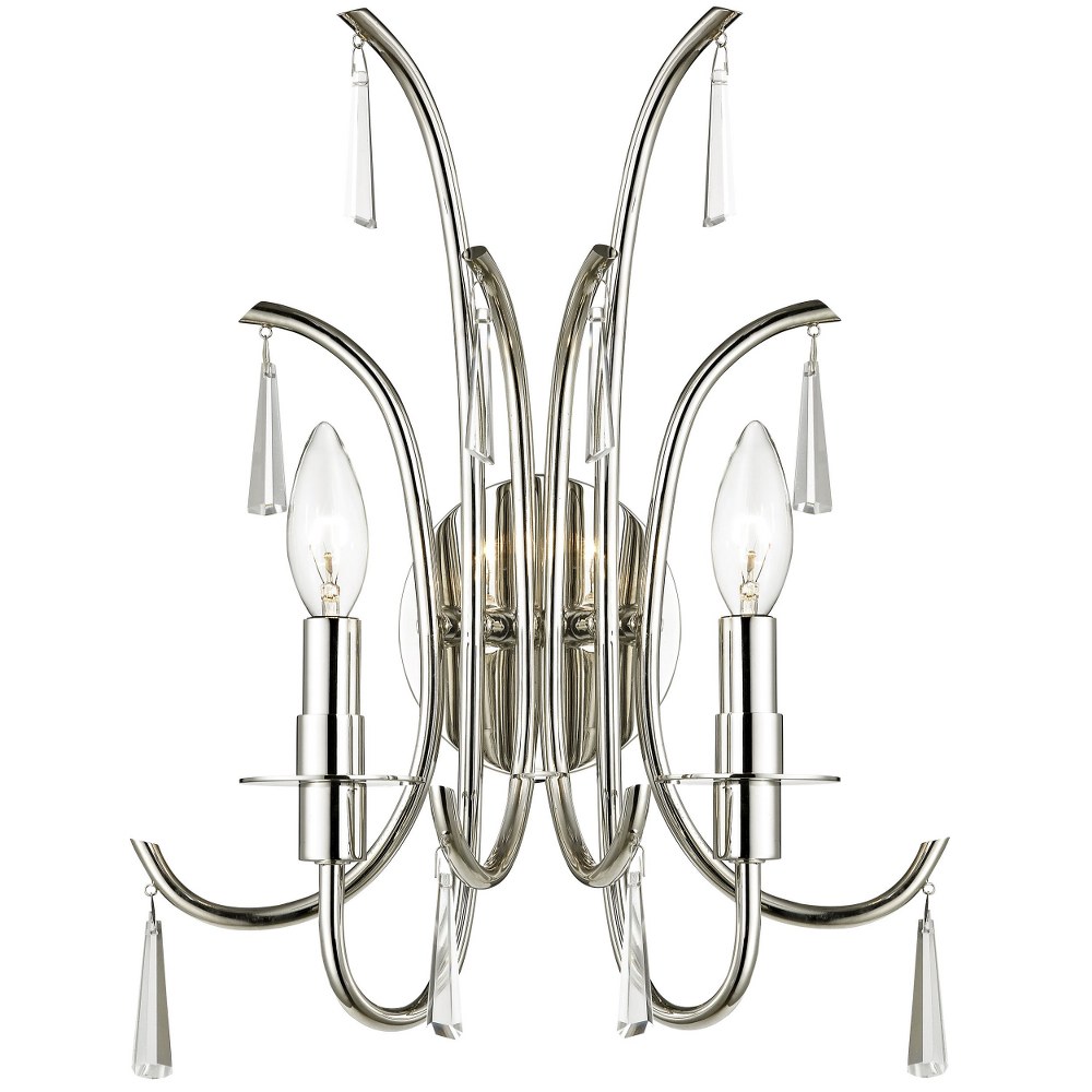 Crystorama Lighting-6032-PN-CL-MWP-Cody - Two Light Wall Sconce in traditional and contemporary Style - 12 Inches Wide by 18 Inches High   Polished Nickel Finish with Clear Hand Cut Crystal